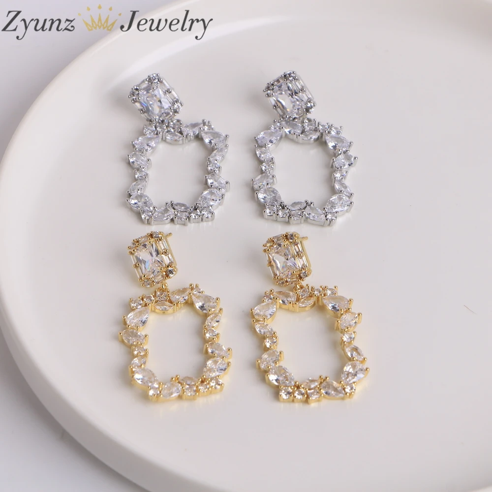 3 Pairs, Vintage White Rhinestone Square Drop Earrings Women Charm Shiny Gold Silver Color Geometric Earings Fashion Jewelry