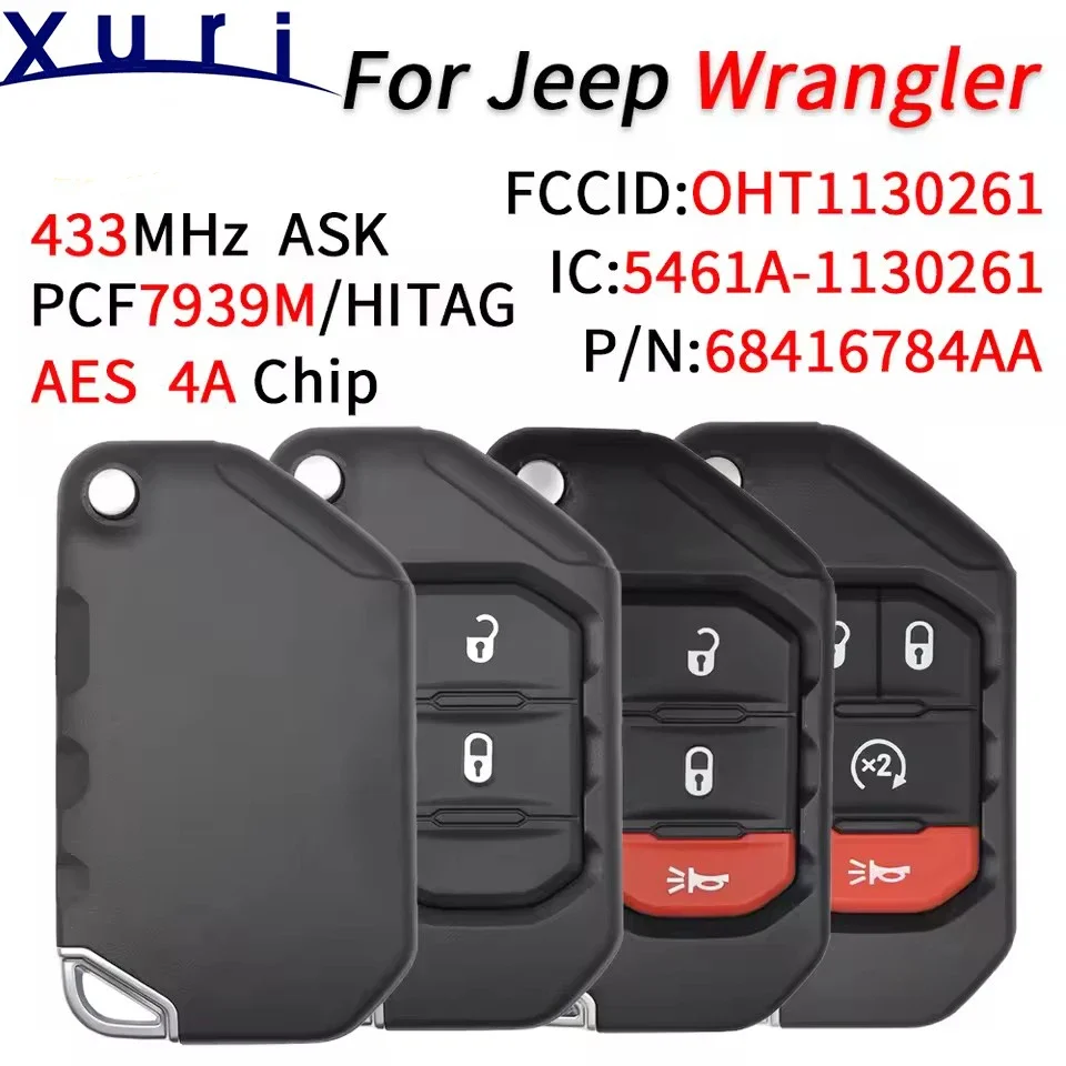 

Xuri OHT1130261 Keyless Flip Remote Key Fob 433MHz 7939M HITAG AES 4A Chip For Jeep Gladiator Wrangler 2018-2021 68416784AA