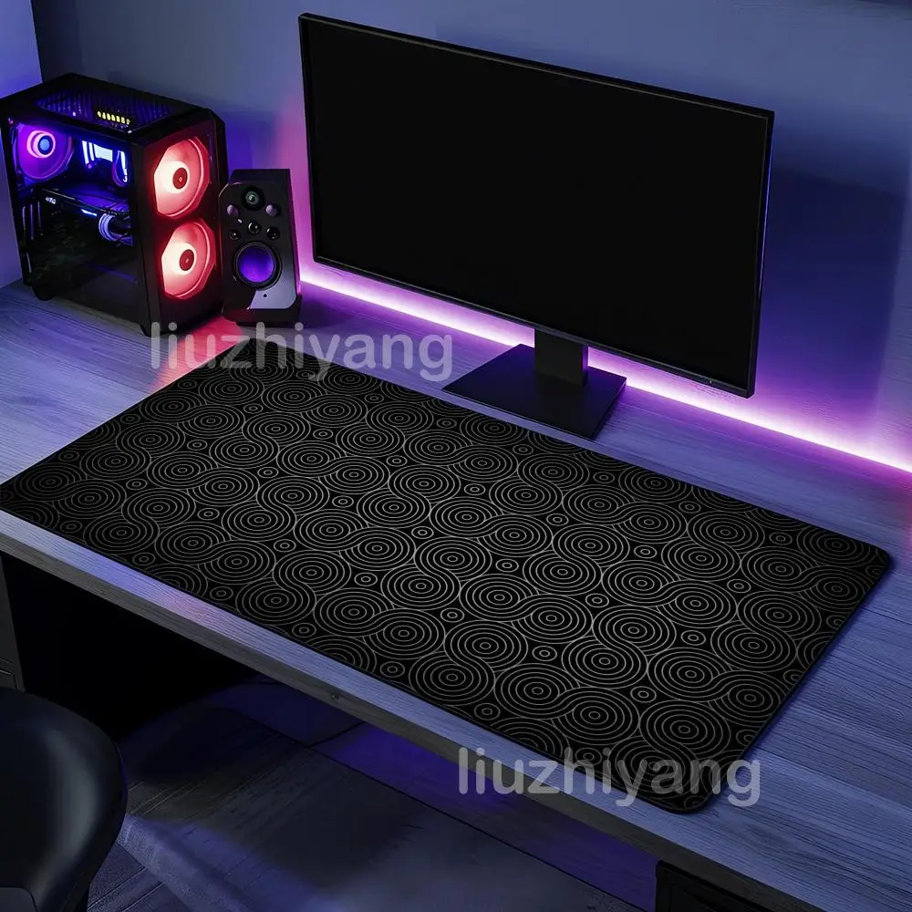 Gray Circle Pattern Mouse Pad Large Computer Office Game Table Mat XXL Rubber Anti-slip Stitch Edge Keyboard Mats Long Desk Pads