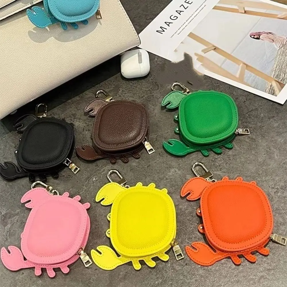Cartoon Crab Coin Purse Keychain Zipper Cute Crab PU Leather Pendant Small Purse Backpack Hanger Earphone Bag Outdoor