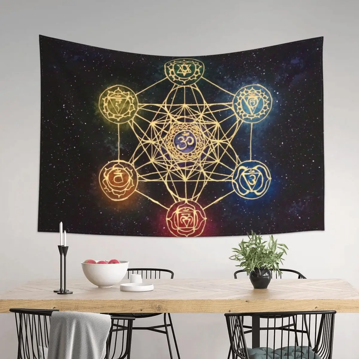 

Sacred Geometry - Metatron's Cube with Chakras Tapestry Home Supplies Cute Room Things Wall Decor Hanging Tapestry