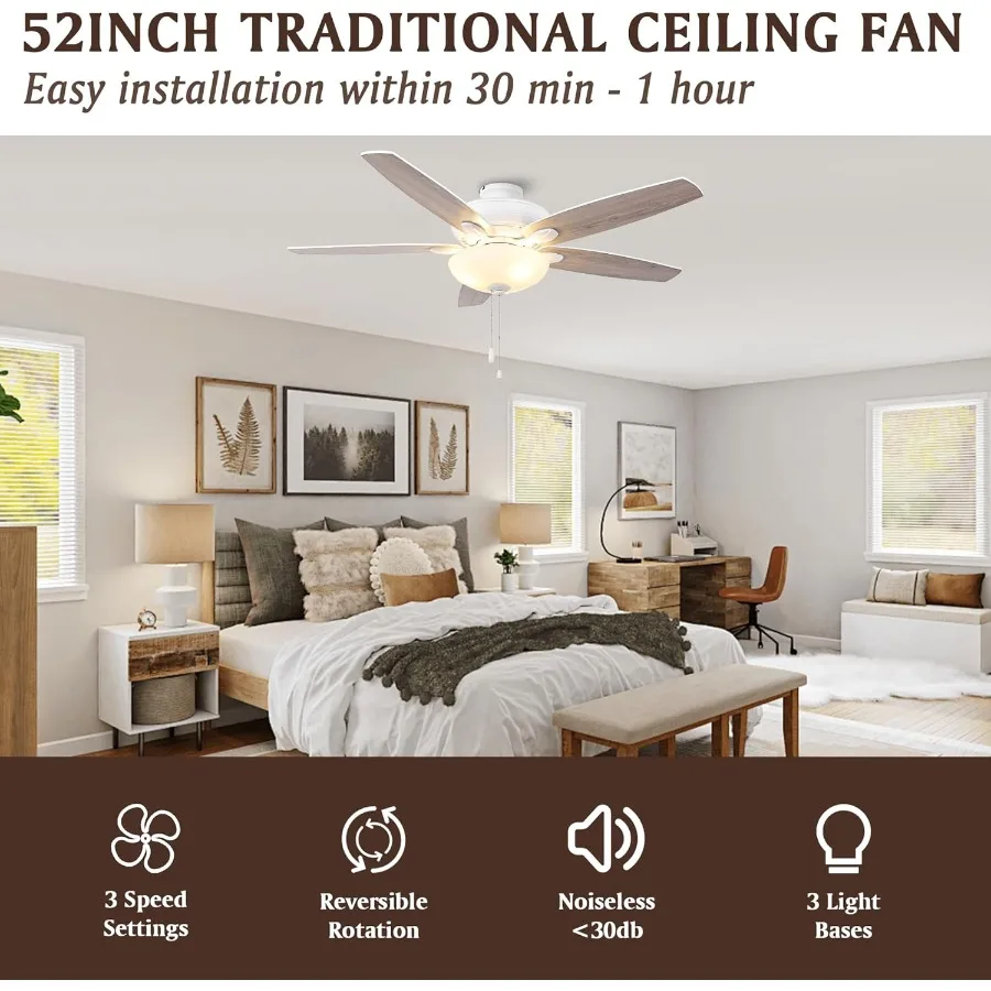 52 بوصة مروحة سقف ريفية للمزرعة مع ضوء الثريا لغرفة النوم فلوش جبل مراوح السقف في الهواء الطلق للباحات سلسلة سحب C #4