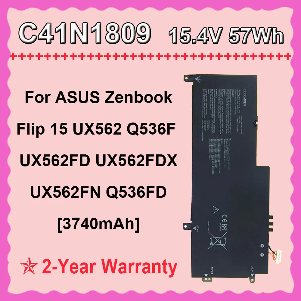 

Аккумулятор для ноутбуков DODOMORN C41N1809 для ASUS Zenbook Flip 15 UX562FD, UX562 UX562FN UX562FDX Q536F Q536FD Series, 15.4В, 57Втч, 3740мАч