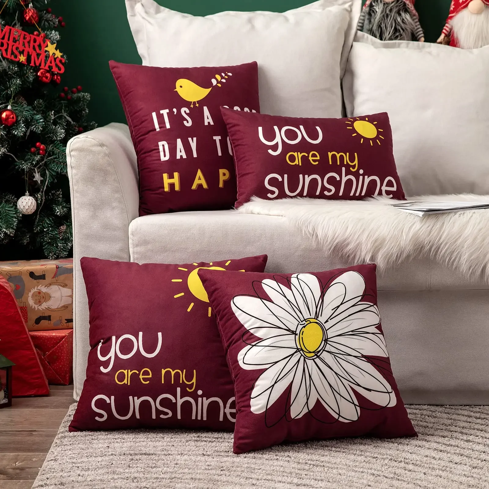 Daisy you are my sun happy bird dark red pillowcase 40*40 living room sofa decoration cushion cover 60*60 home decoration 50*50