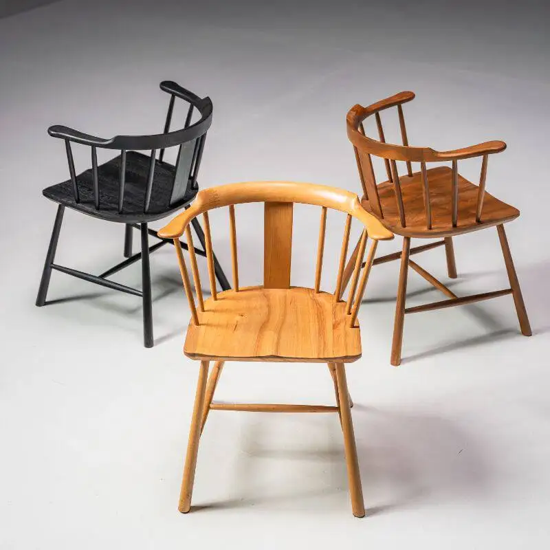 

Solid wood dining chair Simple modern furniture Household desk and chair Antique log casual back armchair