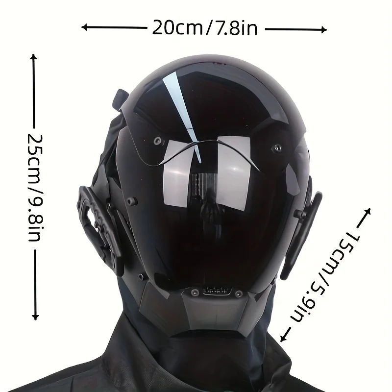 قناع سايبربانك الأسود التنكري للهالوين، أنيق وميكانيكي، مثالي لقتال CS في الحياة الحقيقية.