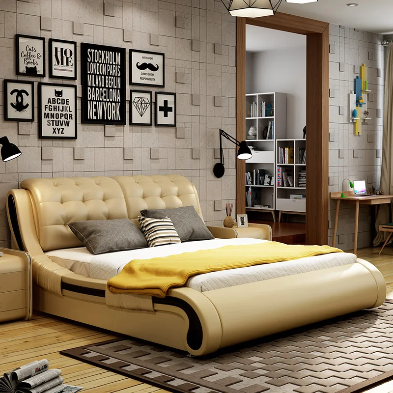 

Fabrik großhandel Europäischen könig größe doppel bett gesetzt möbel moderne Königin leder bett luxury weiß weichen bett