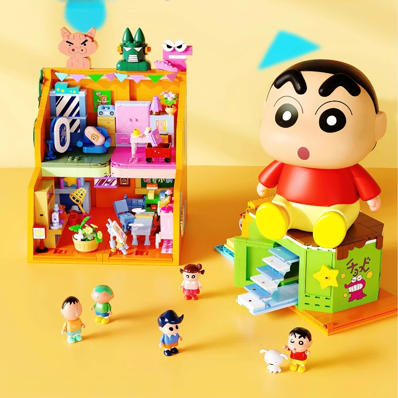 

AREAX Crayon Shin-chan Assembled Building Blocks Kawaii Toy Fight Large Model Desktop Ornaments Children's Holiday Gifts