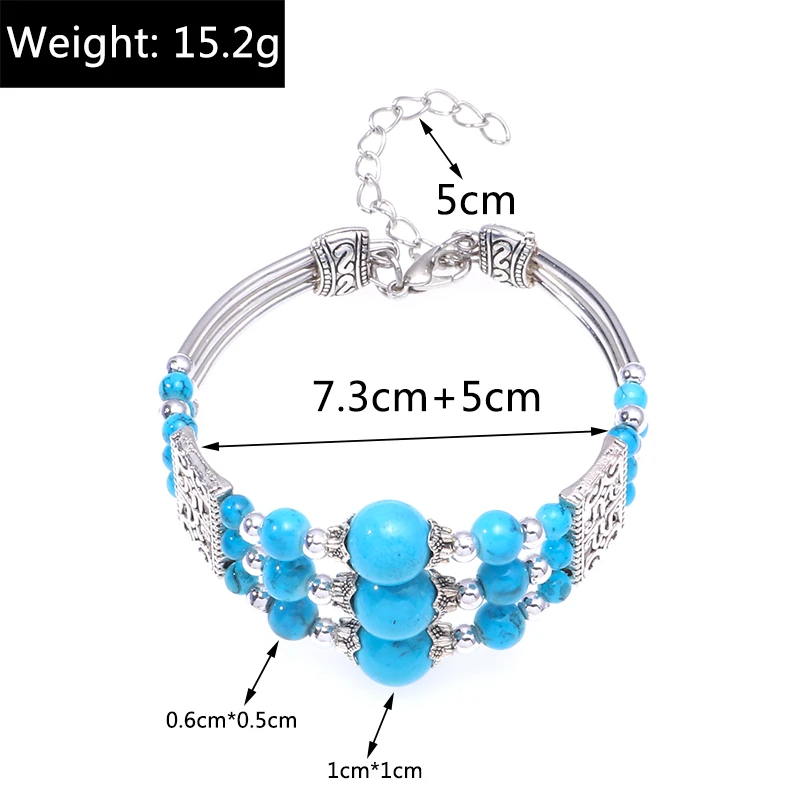 Böhmische Türkis-Perlenarmbänder für Damen, handgefertigte Armbänder und Armreifen mit Steinperlen, Mädchen-Party- und Feiertags-Schmuck, Geschenke – Detail 4