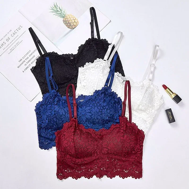 Lace Bra for Women Sexy French Lingerie Bralette Seamless Crop Top Corset Unwired Underwear Female Intimates Embroidery Tube Top