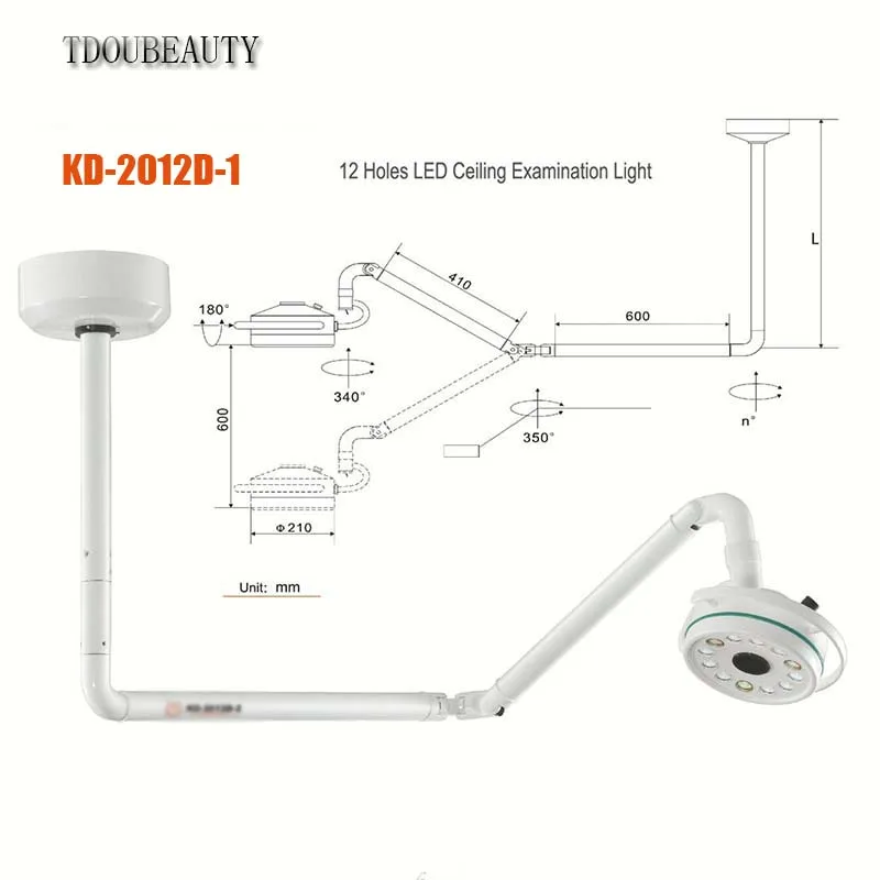 TDOUBEAUTY 36W KD-2012D-1 Ceiling Mounted LED Surgical Medical Exam Light Shadowless Lamp Animal Office Treatment Lighting