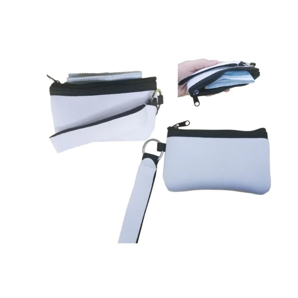 Sublimation Blank Neoprene Mini Portable Coin Purse Storage Bag Wristlet Wallets Keychain for Heat Transfer Print