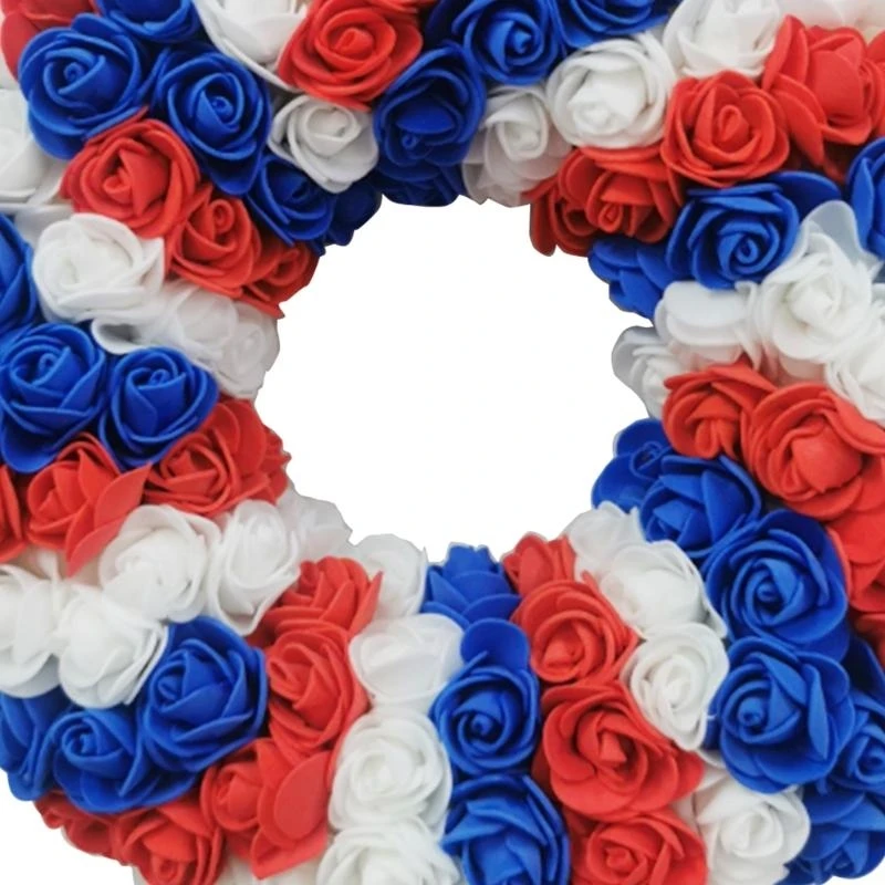 Independence Day Wreath Artificial Blue White Red Flower Hanging Garland 15UB