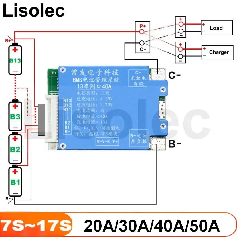7S 10S 13S 14S 16S 17S dengan Keseimbangan BMS 24V 36V 48V 60V 21700 18650 Papan Perlindungan Pelepasan Muatan Baterai Lithium untuk Ebike