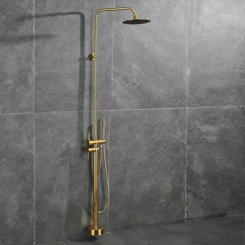Modern Gold Shower Curtains Set Bathroom Wall Mount Cold and Hot Water Rainfall Shower Set