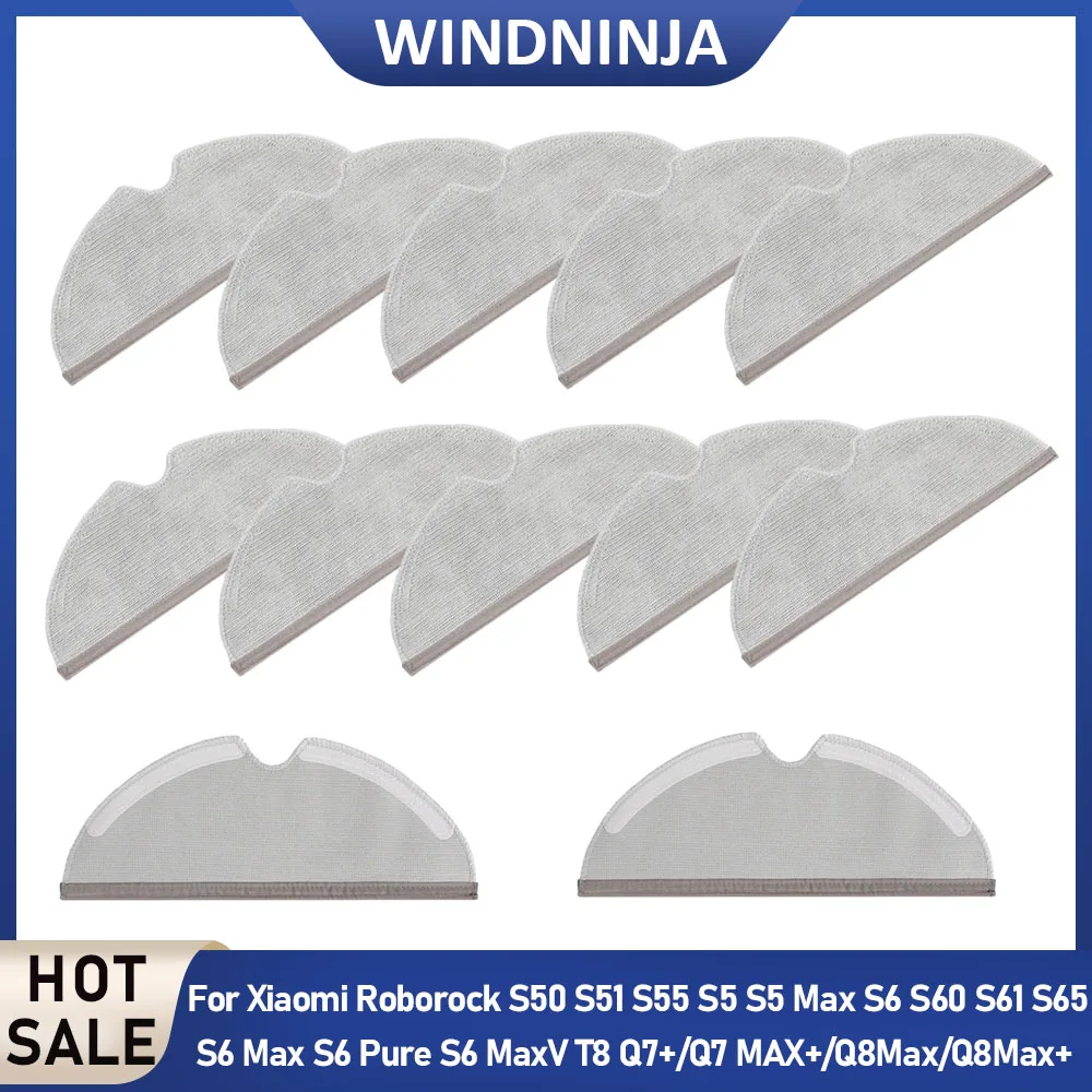 Chiffons de rechange lavables pour aspirateur robot Xiaomi Roborock S50 S51 S55 S5 S5 Max S6 S60 S65 S6 Max T8 Q7 Plus/Q7 MAX Plus/Q8 Max, couverture complète