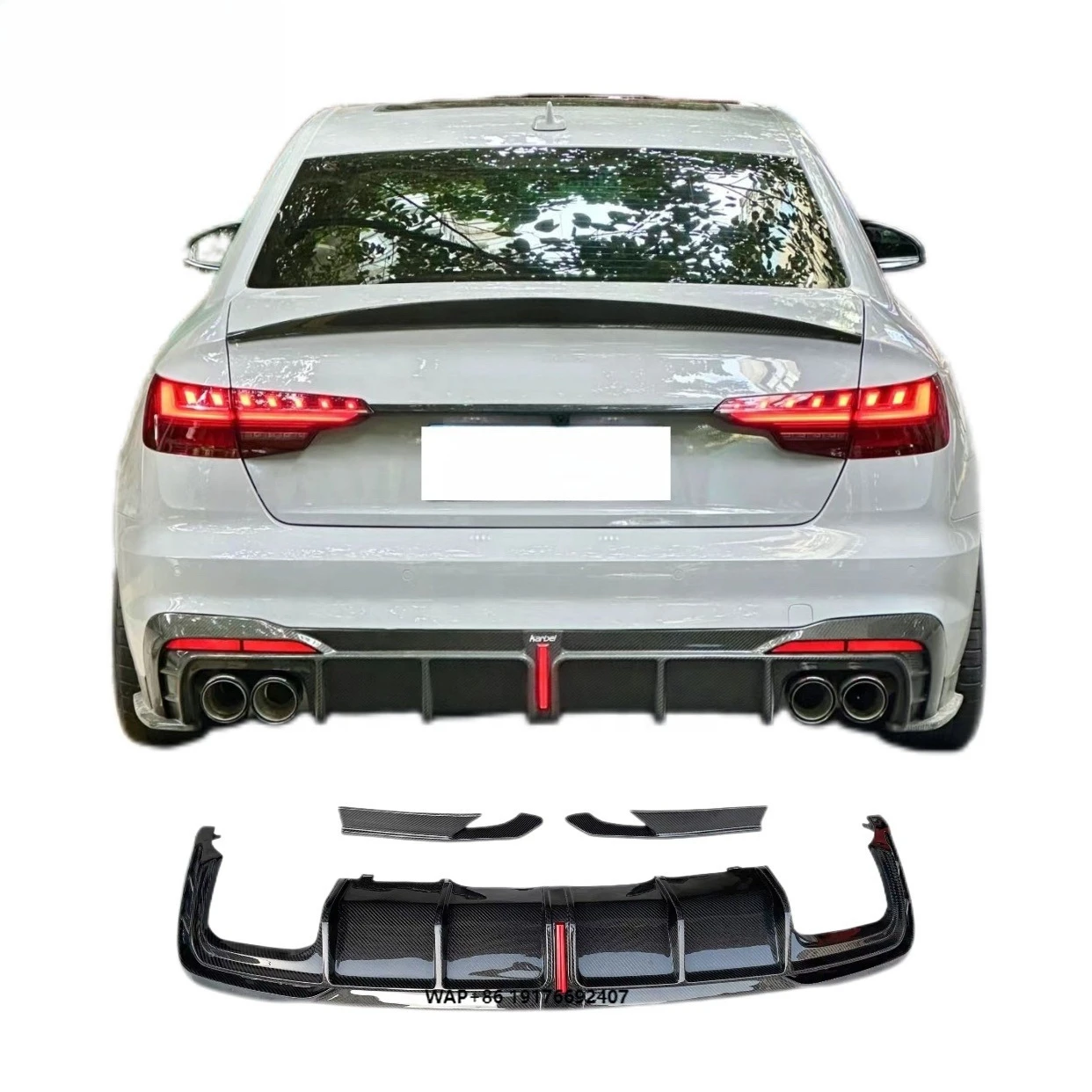 

Carbon Fiber Rear Bumper Rear Lip Spoiler Diffused forAudi A4 S4 Sline B9.5 2020-2022 With LED Brake Lights