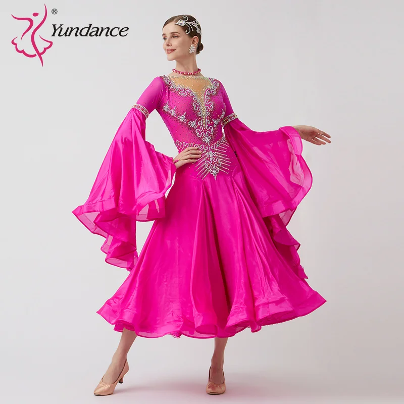 B-23169 New Women Modern Dance Rhinestone Color Diversity Dress Ballroom National Standard Waltz Competition Performance