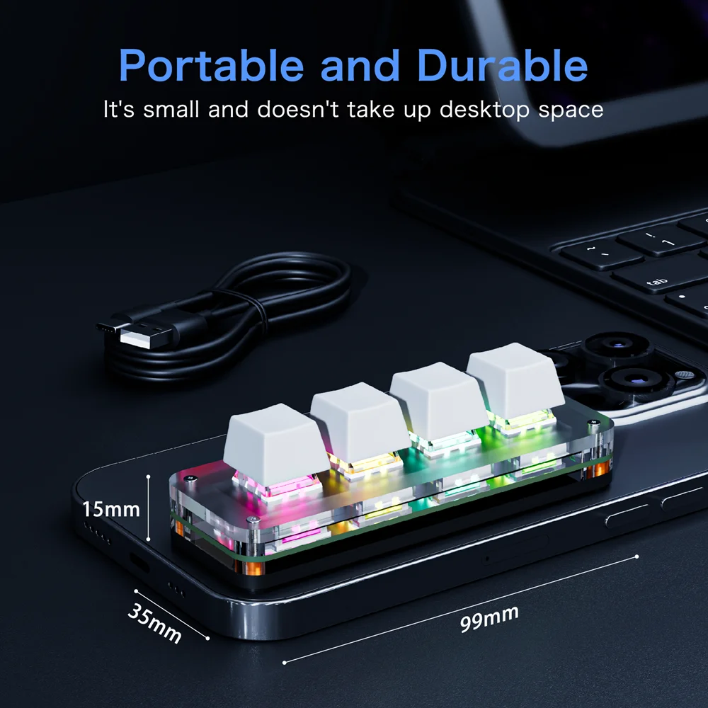 USB Mechanical Keyboard 4 Keys Hot Swap Mini Keyboard Custom Programming Knob Keyboard RGB Programming Macro Game Photoshop