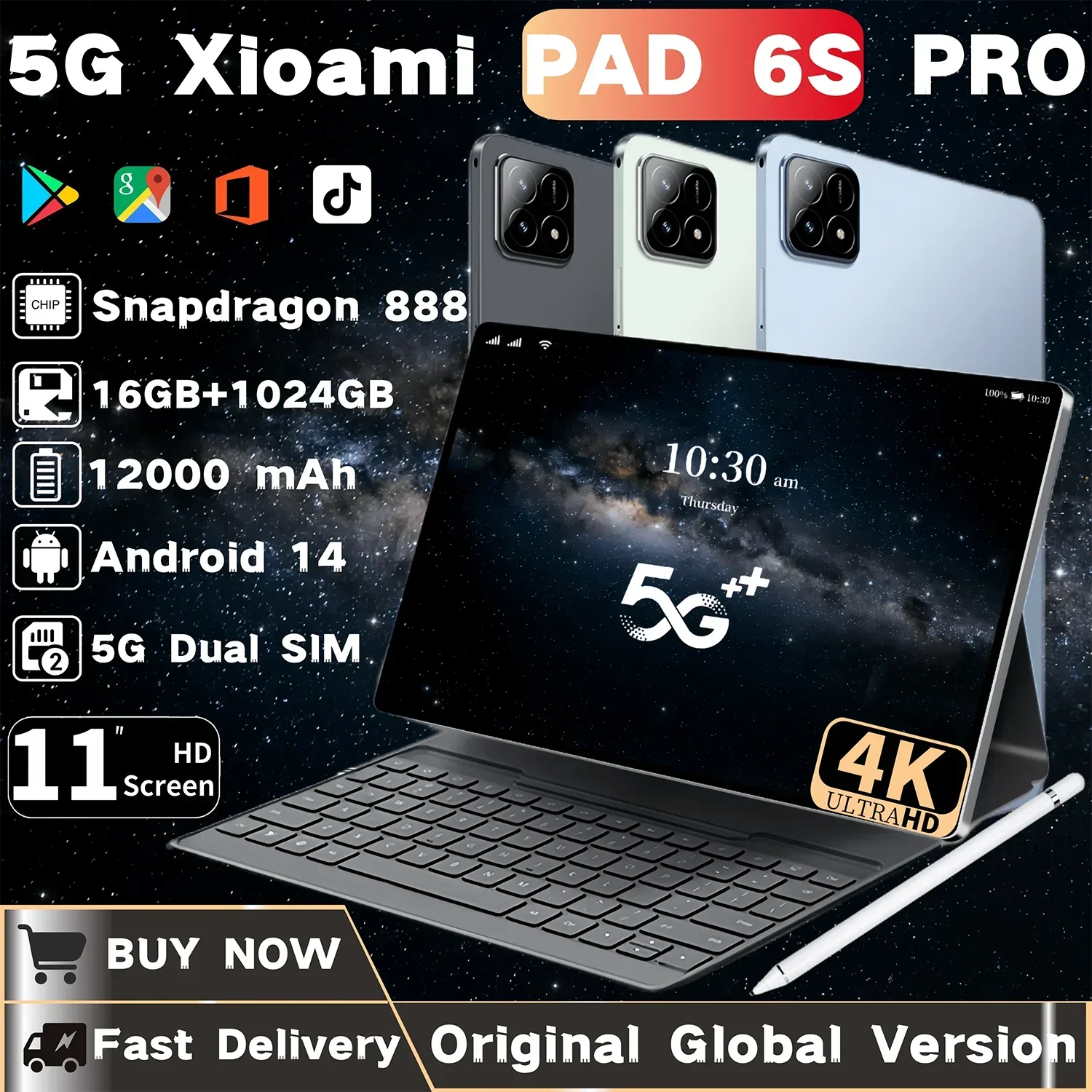 

2024 Original XioaMi Pad 6S Pro Tablet Android14 Snapdragon888 11Inch HD 16GB+1TB 12000mAh 5G Dual SIM Bluetooth WiFi GPS Tables