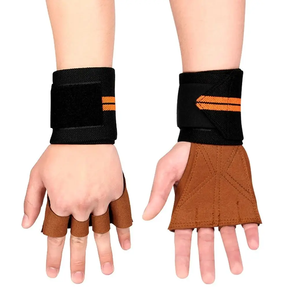 1 Pair with Finger Cot Fitness Power Gloves Thicken Non-slip Weightlifting Wrist Straps Wear-resistant Durable