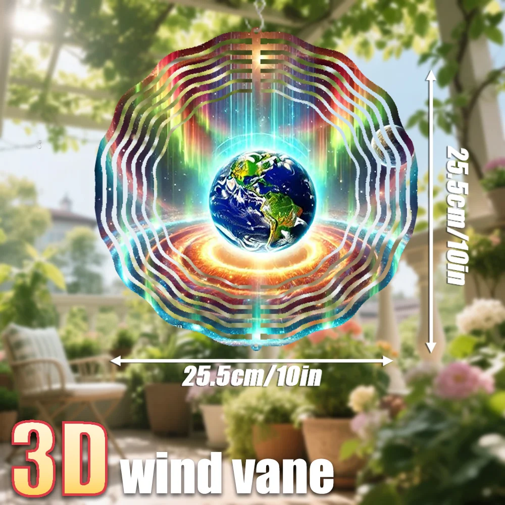 CIFbuy 3D Earth Wind Chime 360° Rotating Hook DIY Creative Wind Spinner Durable Metal Hanging Ornament Cosmic Scene Colorful Glo
