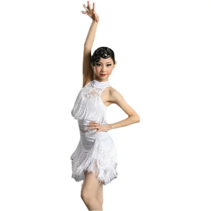 

Children's Latin dance dress Tassel girls grade competition dress Practice jazz tango performance dress