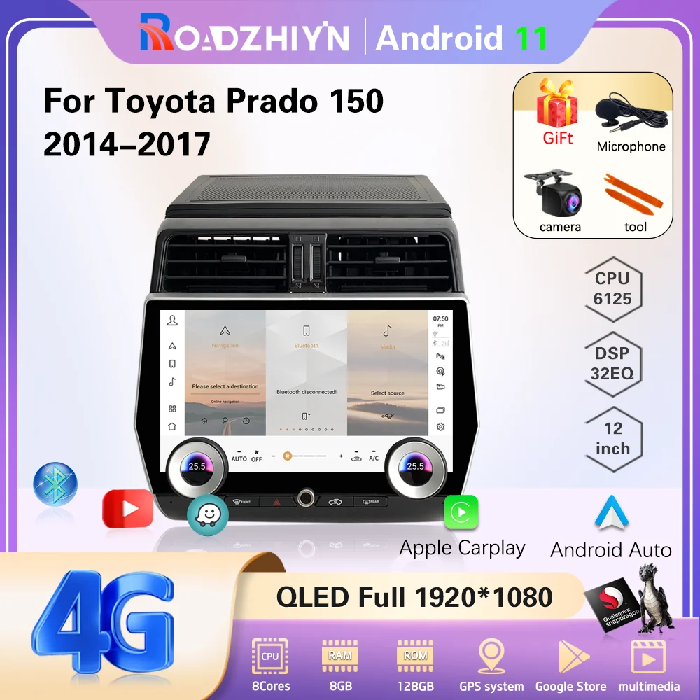 

12inch Car Multimedia Video Player For Toyota Land Cruiser Prado 150 2014 - 2017 GPS Navigation Android Radio 8+128G Carplay 4G