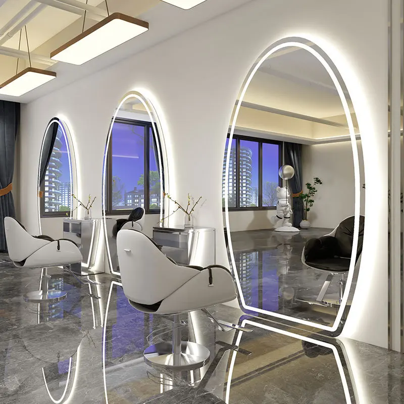 

&Internet Popular Light Luxury Metal Salon Station Mirror Table Single-sided Wall-mounted LED Hair Cutting Perming Dyeing Makeup