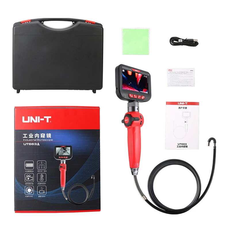 UNI-T Industrial Endoscopes UT663A Professional Handheld Snake Borescope Waterproof LED Lighting Image Video Inspection Camera