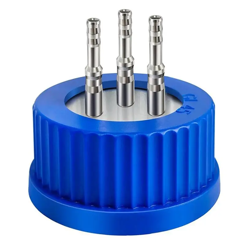 A84X-GL45 304 Stainless Steel Safety Bottle Cap For Laboratory Use- Medium Size, 1-Port, Autoclavable 3-Port