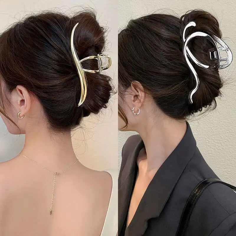 女性シルバーゴールドカラー不規則なヘアピンパンク金属髪爪クリップバレッタガールヘアアクセサリーポニーテールヘアクリップ帽子