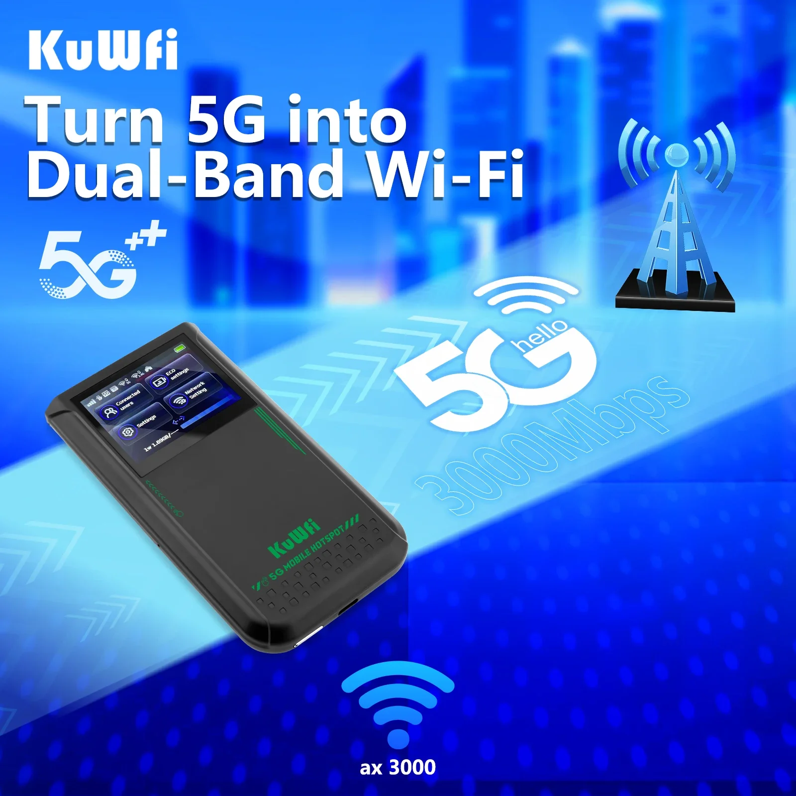 4500mah battery KuWFi esim wifi router 2.4g 5g 6g wifi mobile network router eSim 5g cpe 3000mbps 5g sim card router