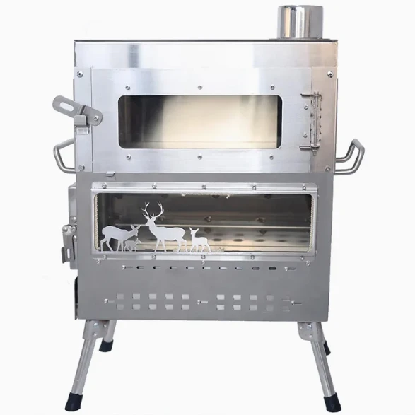 Premium Stainless Steel Camping Stove With Oven Stove Durable All-in-One Outdoor Wood Burning Stove For Outdoor BBQ Heating