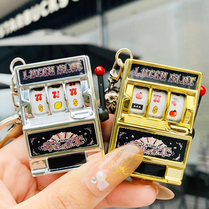 Retro Mini Fruit Machine Keychain Game Winning Best Friend Gift Toy Key Holder Coin Games Console Creative Slot Casino Model