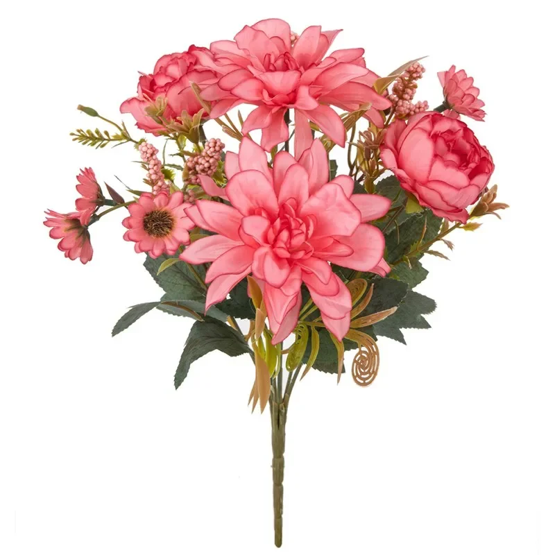 

Realistic Silk Dahlia Rose Bouquet - Floral Centerpiece for Wedding Home Decor, Faux Flower Arrangements Gift