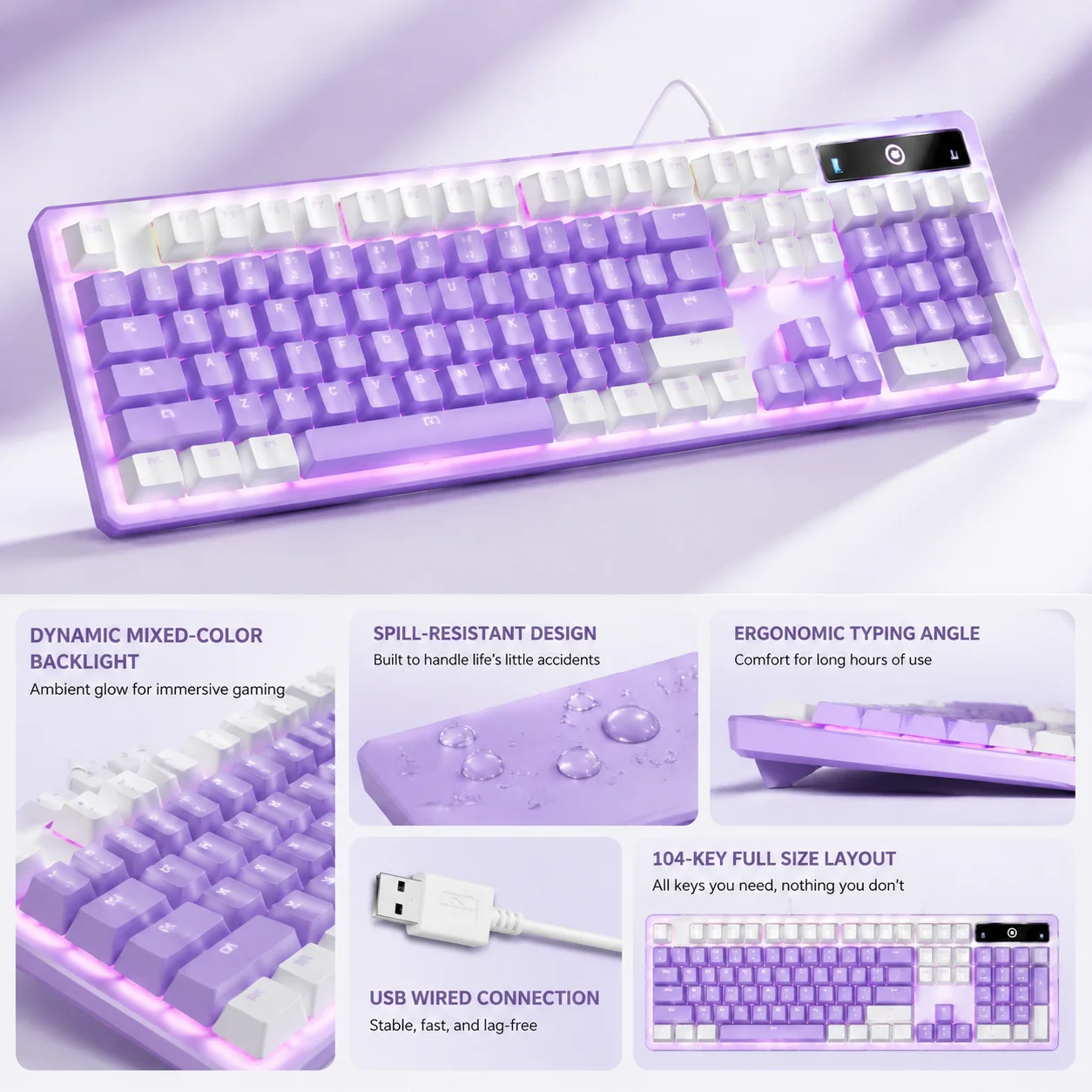 RGB Backlit Waterproof Mechanical Feel Gaming Wired Keyboard Full-Size Ergonomic Office/Gamer Keyboard For PC Computer Laptop