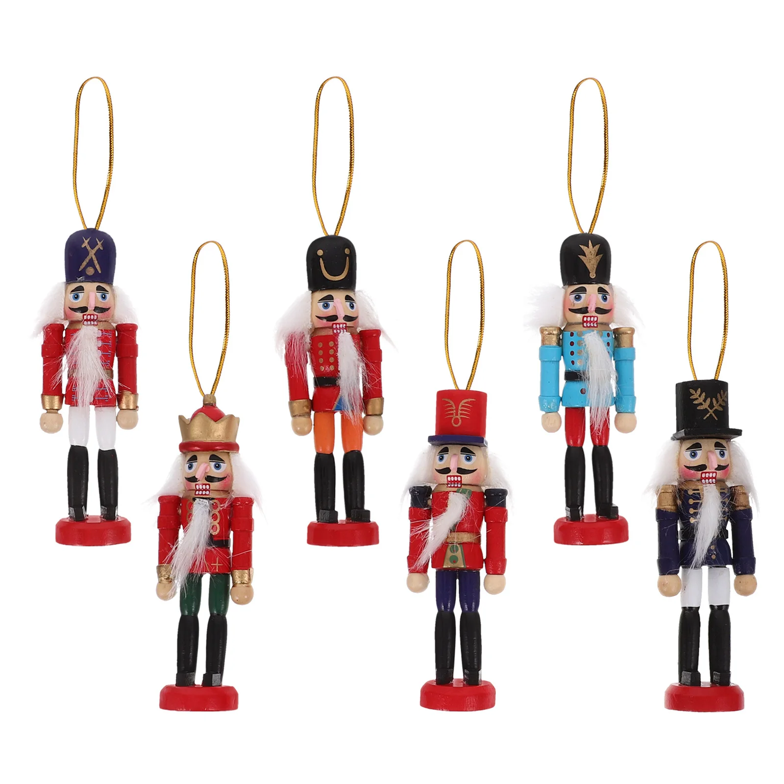 

6Pcs Xmas Nutcracker Ornaments Wooden Christmas Decorations Hanging Pendants Bright Colors Festive Decor Nutcracker Ornaments