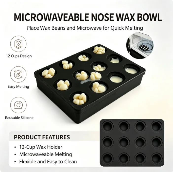 Microwavable 12-Cell Silicone Wax Melting Tray, Flexible Reusable Design Easy Demold, DIY Nose Waxing Tool Without Wax Heater
