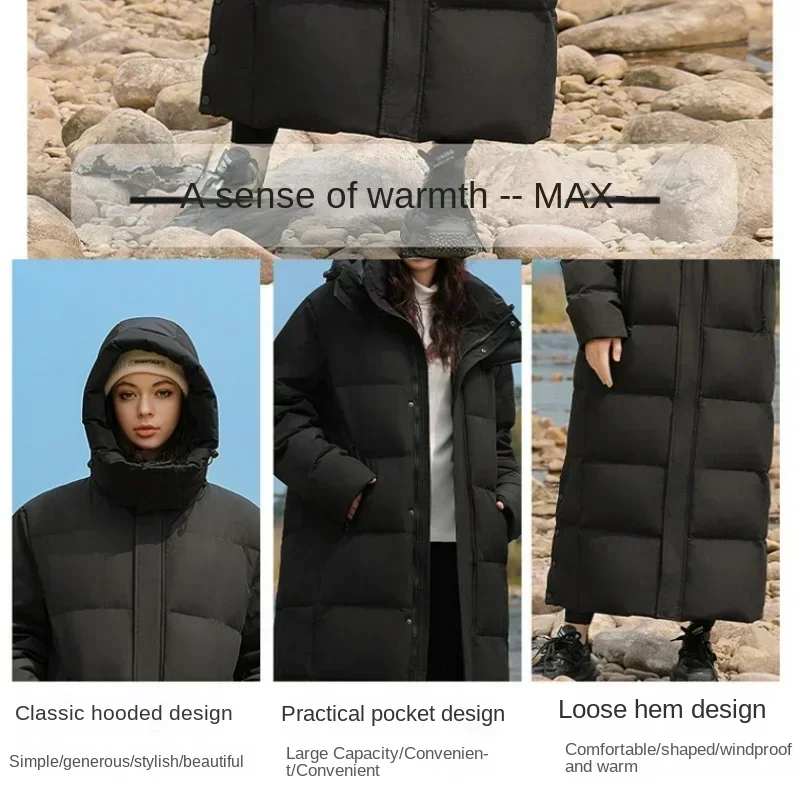 Chaqueta de plumón de ganso para hombre y mujer, Parka larga con capucha, por encima de la rodilla, informal, a prueba de viento, ligera, de lujo, a