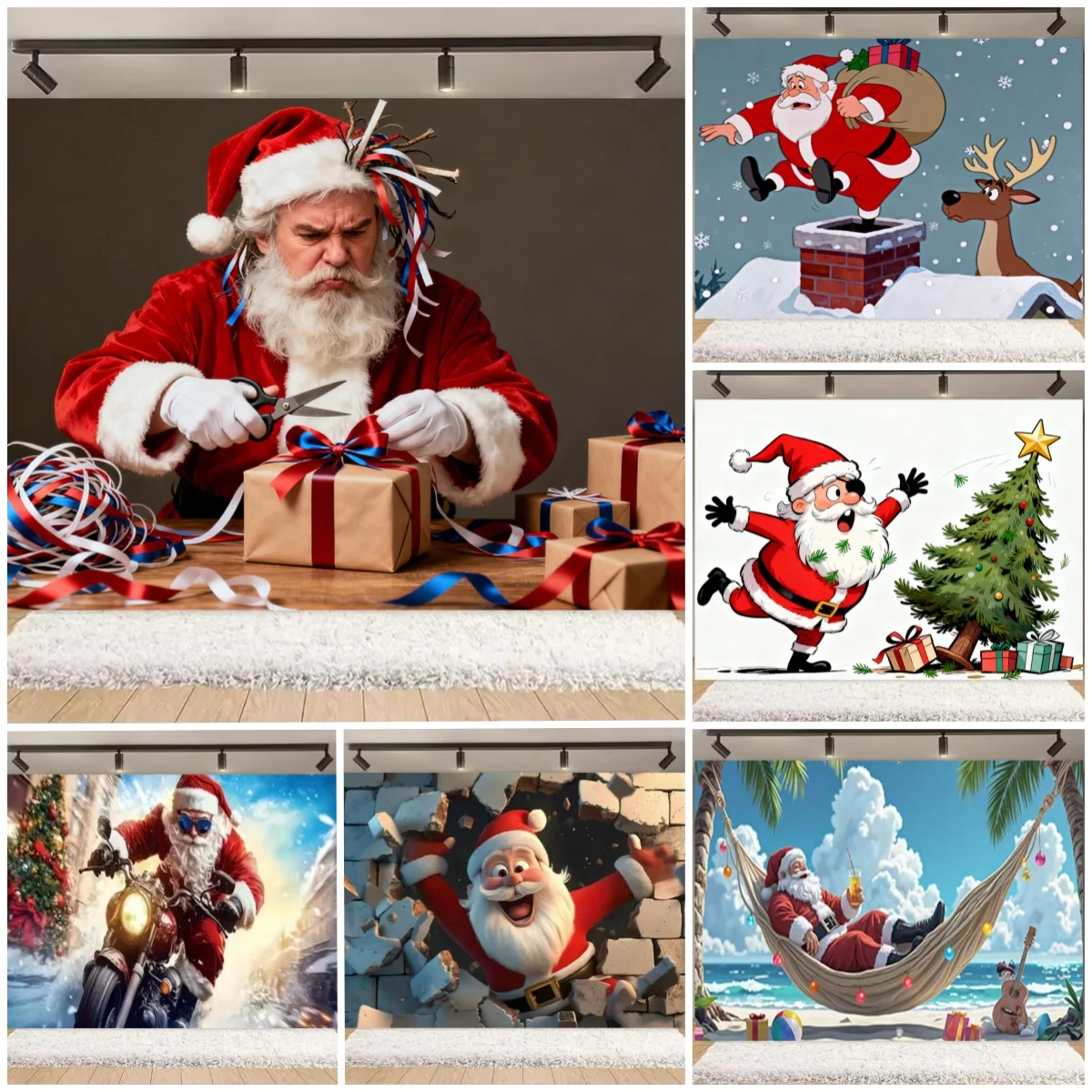 

Merry Christmas Party Decoration Backdrop The Humorous Santa Claus Background Xmas Reindeer Kid Gifts Photography Studio Props