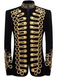 Mens Black Gold Embroidery Velvet Suit Blazer Party Banquet Stage Clothes  Singers Men Stage Show Handmake blazer masculino