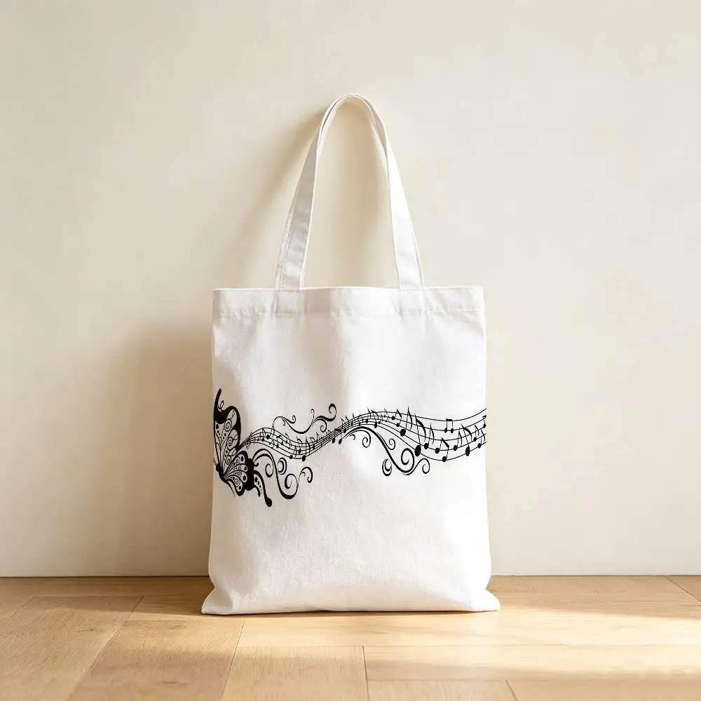 Five-line Staff Music Canvas Tote Bag Waterproof Lining Large Capacity Reusable Shopping Bags Casual Student Daily Handbag