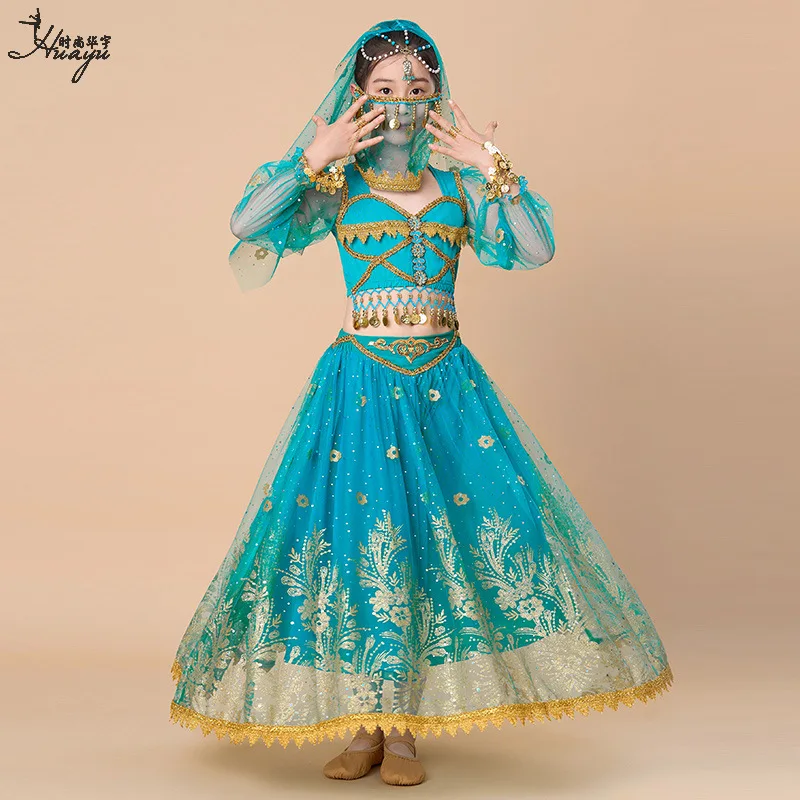 Costumes de danse du ventre pour enfants, 1 ensemble/lot, vêtements de danse indienne princesse pour filles, costumes de performance d'halloween