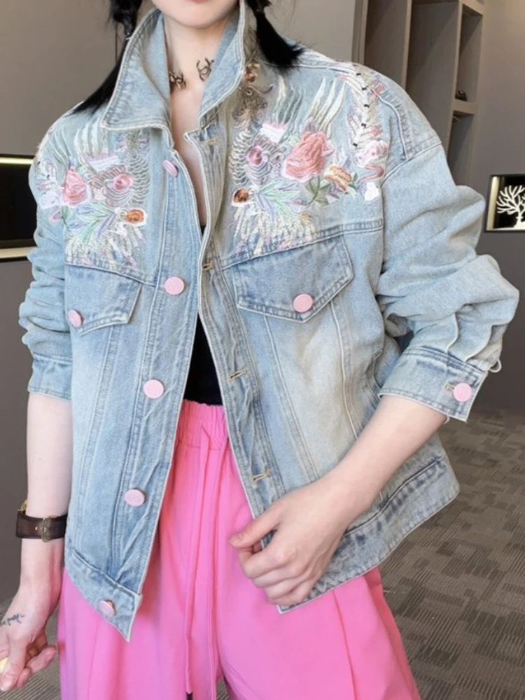 Spring and Autumn Short Denim Jacket 2024 New Women's Embroidered Chinese Style European Station European Tide Top Women's