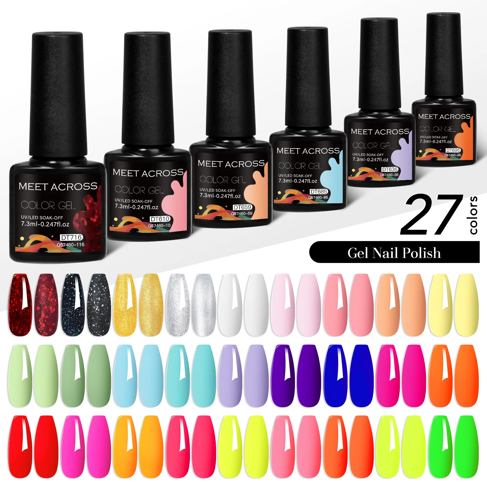 MEET ACROSS 27 Teile/satz Bunte Gel Nagellack Set Für Nägel Semi Permanent UV Gel Nail art Lack Maniküre Kit Nagel liefert