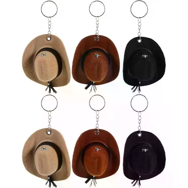 Stylish Western Cowboy Hat Keychain Pendant Durable Polyester Keyrings Portable Bag Keychains Decoration For Men Women Gift