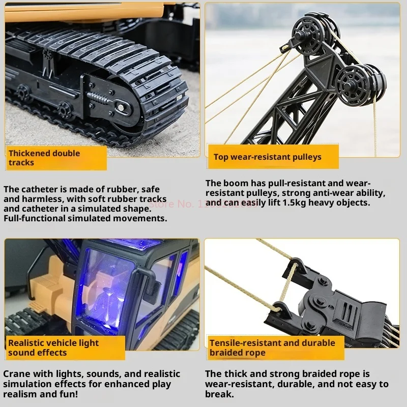 후이나 무선 조종 크레인 장난감 자동차 어린이용 전동 합금 모델 대형 공사 차량 타워 크레인 남자아이용