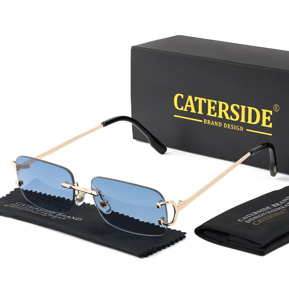 

CATERSIDE безрамочные солнцезащитные очки в маленькой оправе, мужские металлические модные солнцезащитные очки без оправы для женщин, уличные очки с градиентными линзами UV400