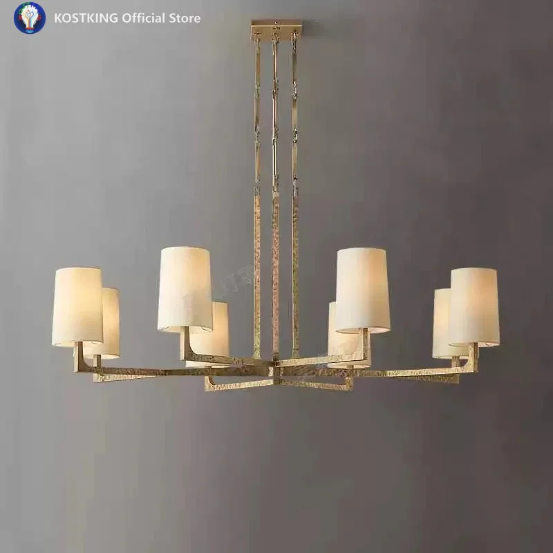 Gold/Black, 90cm Ceiling-Mounted Brass Pendant Light, Fabric Shade, E14 Bulb. Living Room, Dining Room.